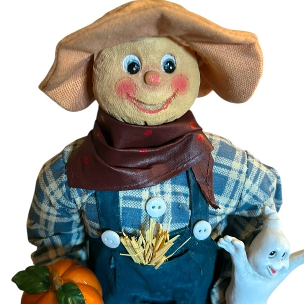 Vintage Halloween Scarecrow Fabric and Paper Mache 11” Figurine Autumn Harvest - Picture 7 of 13